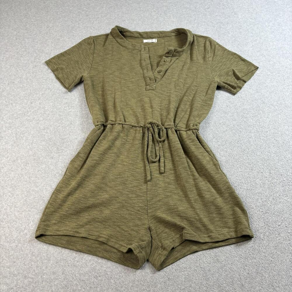 MOD REF Romper Womens Medium Olive Green Henley Drawstring Pockets Boho Academia